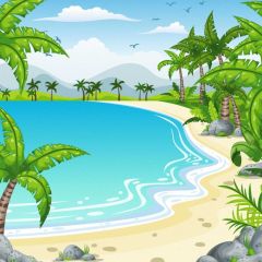 Sea Tree Stone Photography Scenery Backdrop Ocean Theme Banner BVU-203