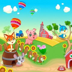 Pig Bird Tree Fence Photography Scenery Backdrop Cartoon Theme Banner BVU-238