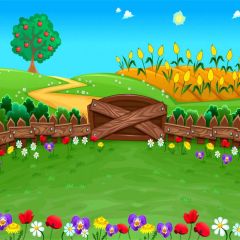 Tree Flower Grassland Fence Photography Scenery Backdrop Nature Theme Banner BVU-239