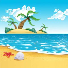 Tree Cloud Sea Sand Photography Scenery Backdrop Ocean Theme Banner BVU-247