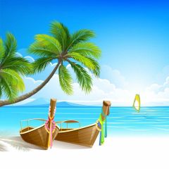 Sea Boat Tree Photography Scenery Backdrop Ocean Theme Banner BVU-248