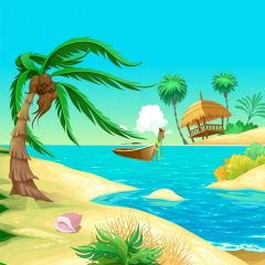 Tree Boat Sand Photography Scenery Backdrop Ocean Theme Banner BVU-249