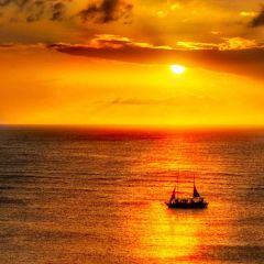 Sea Boat Sun Photography Scenery Backdrop Ocean Theme Banner BVU-321