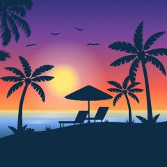 Tree Chair Sun Bird Photography Scenery Backdrop Ocean Theme Banner BVU-325