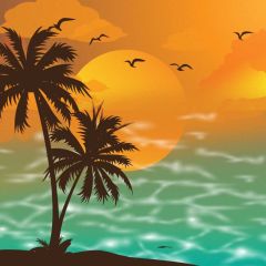 Sea Sun Bird Tree Photography Scenery Backdrop Ocean Theme Banner BVU-326