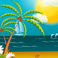 Sea Sun Tree Flower Photography Scenery Backdrop Ocean Theme Banner BVU-331