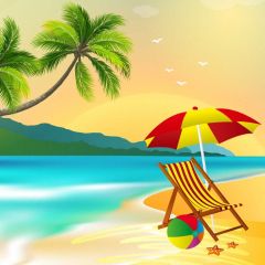 Sea Tree Chair Umbrella Photography Scenery Backdrop Ocean Theme Banner BVU-332