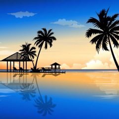 Pavilion Tree Sea Cloud Photography Scenery Backdrop Ocean Theme Banner BVU-333