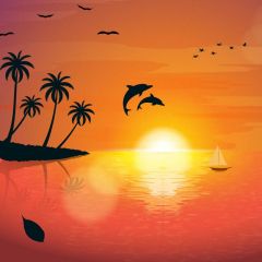 Sea Tree Bird Boat Dolphin Photography Scenery Backdrop Ocean Theme Banner BVU-334