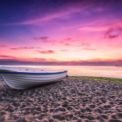 Boat Sunset Beach Photography Scenery Backdrop Ocean Theme Banner BVU-338