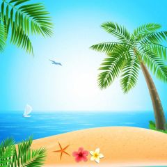 Sand Tree Seagull Photography Scenery Backdrop Ocean Theme Banner BVU-367