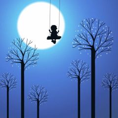 Moon Kid Tree Photography Scenery Backdrop Night Theme Banner BVU-369