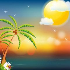 Tree Sun Photography Scenery Backdrop Ocean Theme Banner BVU-396