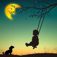 Moon Dog Kid Photography Scenery Backdrop Night Theme Banner BVU-404