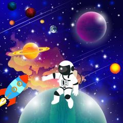 Astronaut Star Rocket Photography Scenery Backdrop Cosmic Space Theme Banner BVU-552