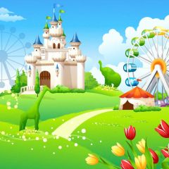 Grass Flower Ferris Wheel Photography Scenery Backdrop Cartoon Theme Banner BVU-788