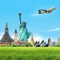 Statue Of Liberty Plane Grass Photography Scenery Backdrop Landmark Theme Banner BVU-819