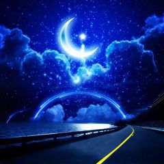Road Moon Blue Sea Photography Scenery Backdrop Streetscape Theme Banner BVU-839