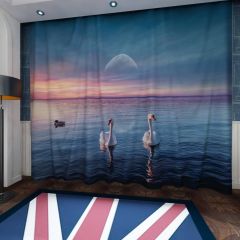 Swans Lake Sunset Window Curtains CUR-0030