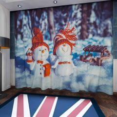Snowman Snow Covered Window Curtains CUR-0051