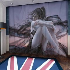 Anime Girl Relaxing Window Curtains CUR-0063