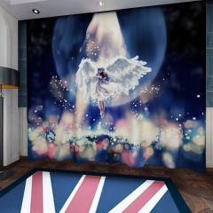 Girl Playing Violin Moon Angel Wings Window Curtains CUR-0070