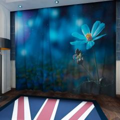 Blue Flower Pollination Window Curtains CUR-0078