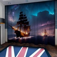 Starry Sky Ship Storm Night Window Curtains CUR-0087