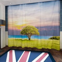 Green Tree Ocean View Window Curtains CUR-0125