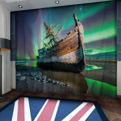 Northern Lights Abandoned Ghost Ship Window Curtains CUR-0130