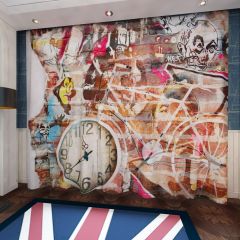 Graffiti Bicycle Clock Window Curtains CUR-0210