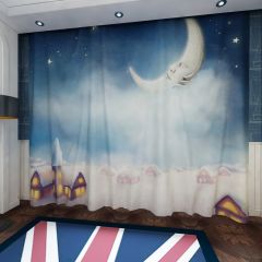 Night Moon House Star Window Curtains CUR-0213