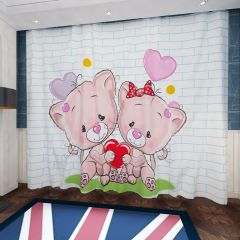 Cartoon Heart Brick Window Curtains CUR-0214