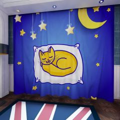 Sleepy Animal New Moon Stars Window Curtains CUR-0216
