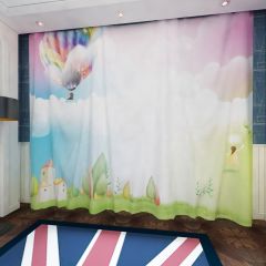 Rainbow Balloon Grassy Land Window Curtains CUR-0225
