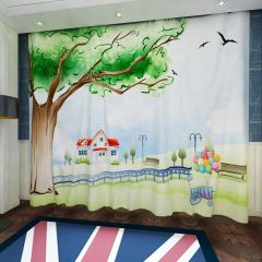 Courtyard Tree Seagull Window Curtains CUR-0237