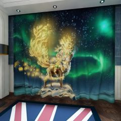 Reindeer Aurora Mountain Window Curtains CUR-0240