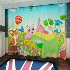 Pig Bird Tree Fence Window Curtains CUR-0295
