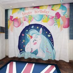 Birthday Balloon Horse Flower Window Curtains CUR-0362