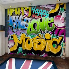 Graffiti Text Love Music Happy Window Curtains CUR-0368