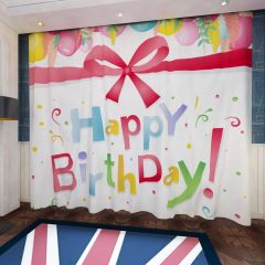 Happy Birthday Balloon Ribbon Flower Window Curtains CUR-0378