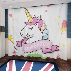 Happy Birthday Horse Star Crown Flower Window Curtains CUR-0380