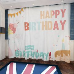 Happy Birthday Ribbon Candle Cake Window Curtains CUR-0381
