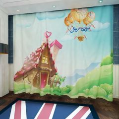 House Grass Mountain Cloud Fire Balloon Window Curtains CUR-0382