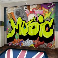 Graffiti Music Note Microphone Book Window Curtains CUR-0386