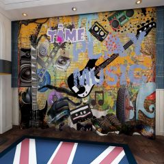 Graffiti Play Music Video Time Window Curtains CUR-0400