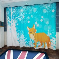 Fox Snow Tree Blue Bubble Window Curtains CUR-0429