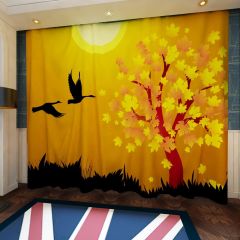Grass Tree Moon Bird Sunset Window Curtains CUR-0432