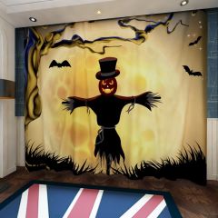 Halloween Moon Lantern Tree Grass Scarecrow Window Curtains CUR-0439