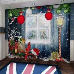 Christmas Ball Tree Window Light Santa Cap Window Curtains CUR-0443